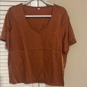 Relaxed Orange Brown Short Sleeve Blouse